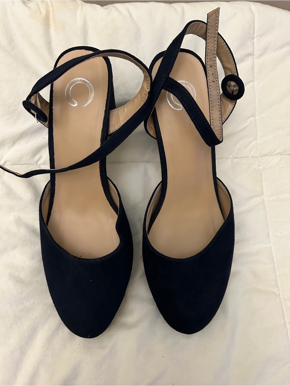 Journee Collection Navy Blue Suede Ankle-Strap Heels/Platform